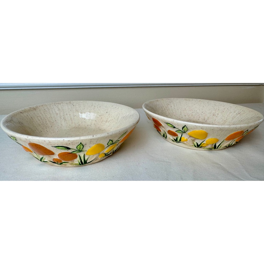 Vintage Arnels Mushroom Relief Ceramic Bowls Set 2 Orange MCM 70s Kitchen Decor - Picture 9 of 9